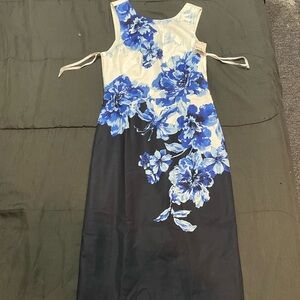 Maeve Blue and Black Floral Midi Dress